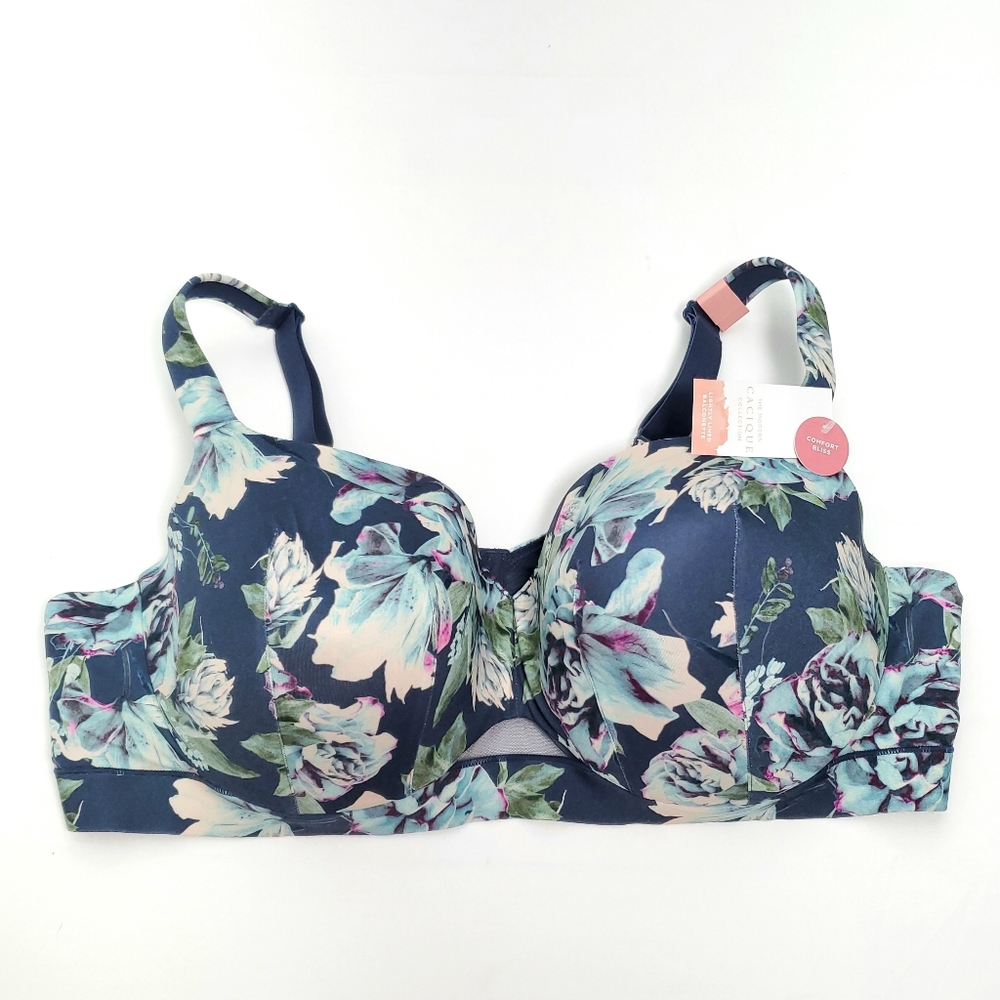 NEW Cacique Women's Lightly Lined Balconette Bra Floral Multicolor Size 48D